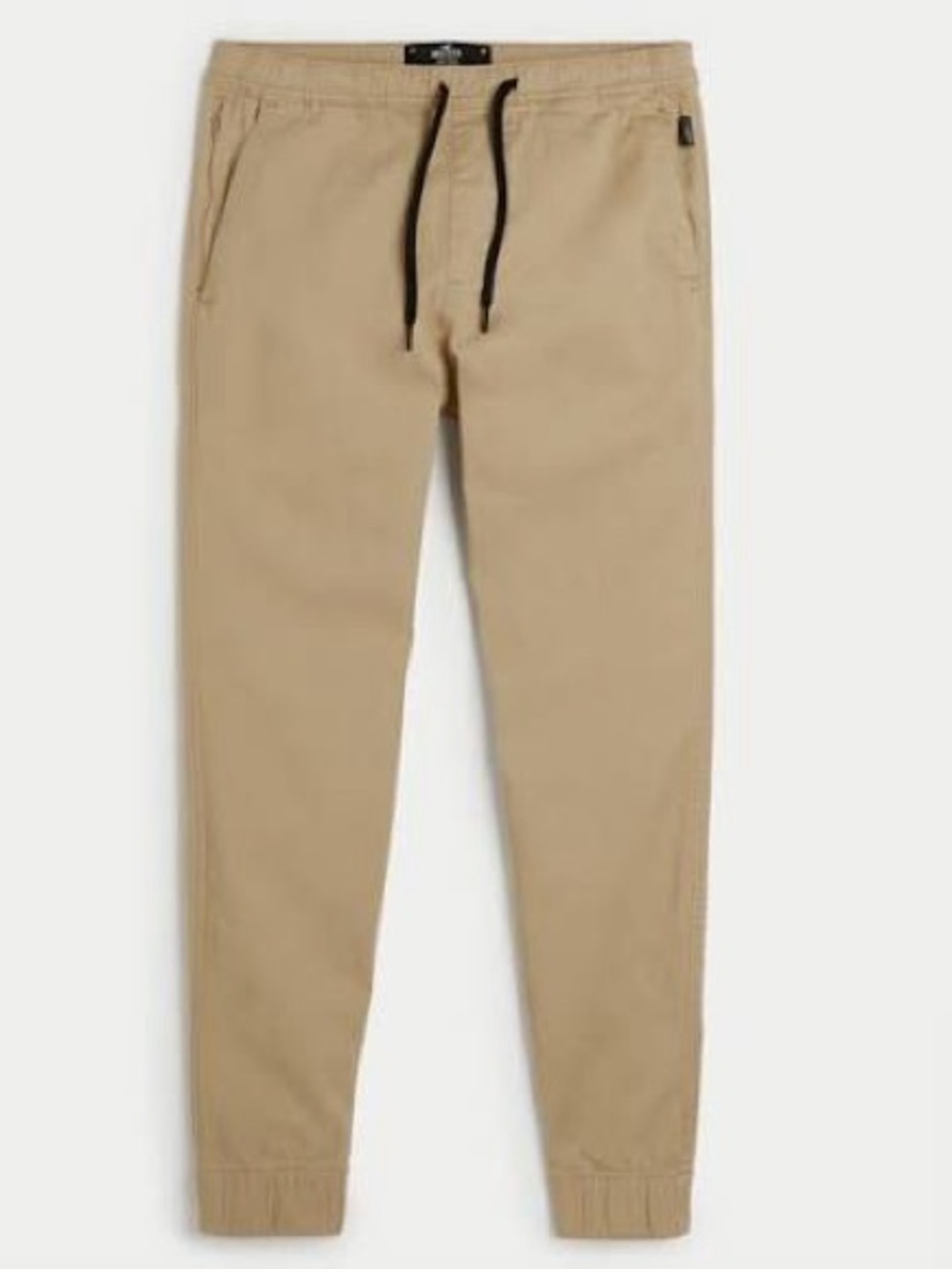 Hollister Men's Khaki Jogger Pants with Black Drawstring